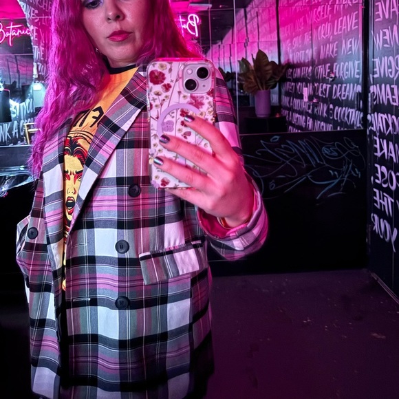 Jackets & Blazers - Topshop suit set skirt US 4 and blazer US 6 pink plaid checkered